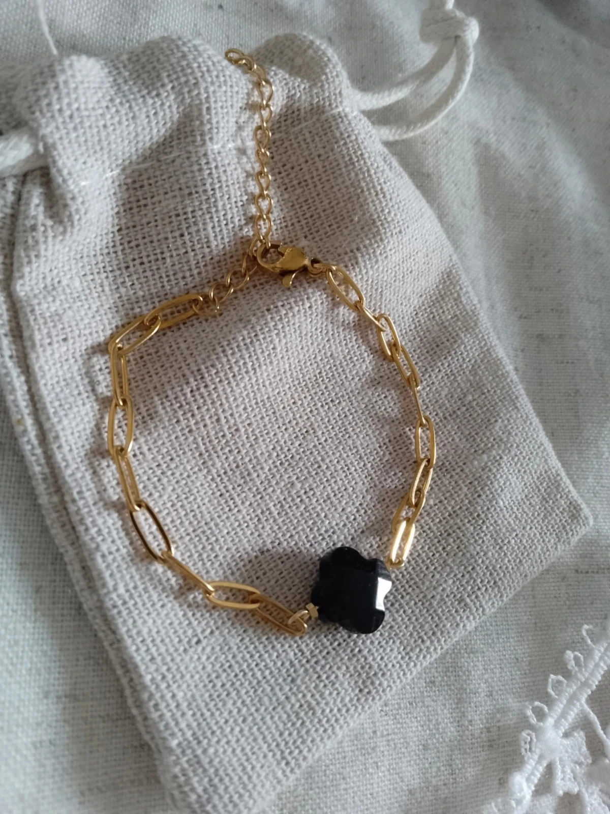 Pulseira de proteção de trevo em pedra de obsidiana 🖤. – photo 2
